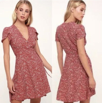 Rollas Dancer Red Floral Mini Wrap Dress Size XL NWT