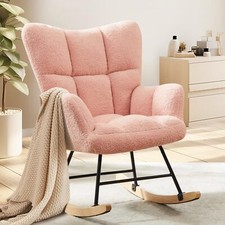 Rocking Chair Upholstered with High Back Armchair for Bedroom Living Room Pink
