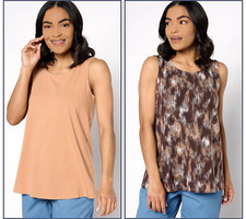Denim  Co. Essentials Printed/Solid Jersey Tank Tops 2-Pack Sets Sandalwood XXS