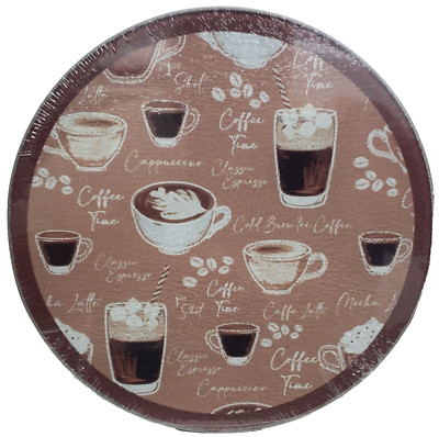 Round Glass Cutting Board / Trivet, approx. 8'' Dia., COFFEE TIME CUPS, GR