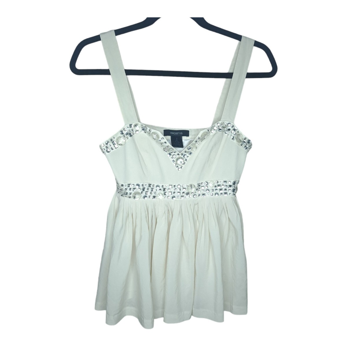Arden B Ivory Silk Beaded Sleeveless Deep V Neck Flared Top Side Zip Size S