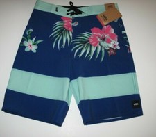 VANS Boy's 26/12 Blue Green Era Board Shorts Swim Hawaiian Hibiscus