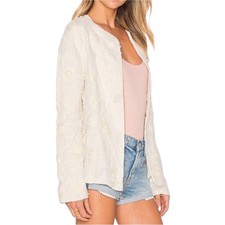 Tularosa Beaded Linen Open Front Blazer cream Boxo Fairy Luxury Festival Xs Nwt