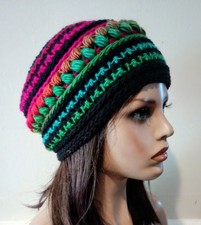 crochet womans handmade hat beanie rainforest puffs