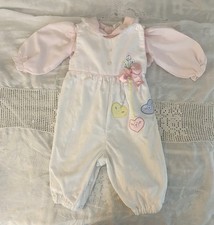 Vintage Baby Girls Pink Corduroy Romper Jumpsuit Hearts Balloon Sleeve 3-6M