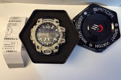 SANDA Mens Sport Watch Analog Digital Dual Display Gray Navy Band NEW