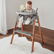 Baby High Chair, Light Gray, 4-In-1 Foldable Design, Sturdy Metal Square Tube wi