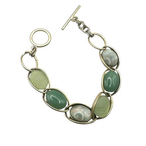 Liz Claiborne Green Bracelet Retro Link Cabachon Vintage Casual Marked Signed LC
