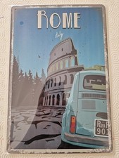 INSEGNA PUBBLICITARIA TARGA -  ROMA FIAT 500 cm. 20x30 IN LATTA