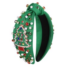 Christmas Headband for Women Beaded Christmas Tree Knotted Headband Red Green...