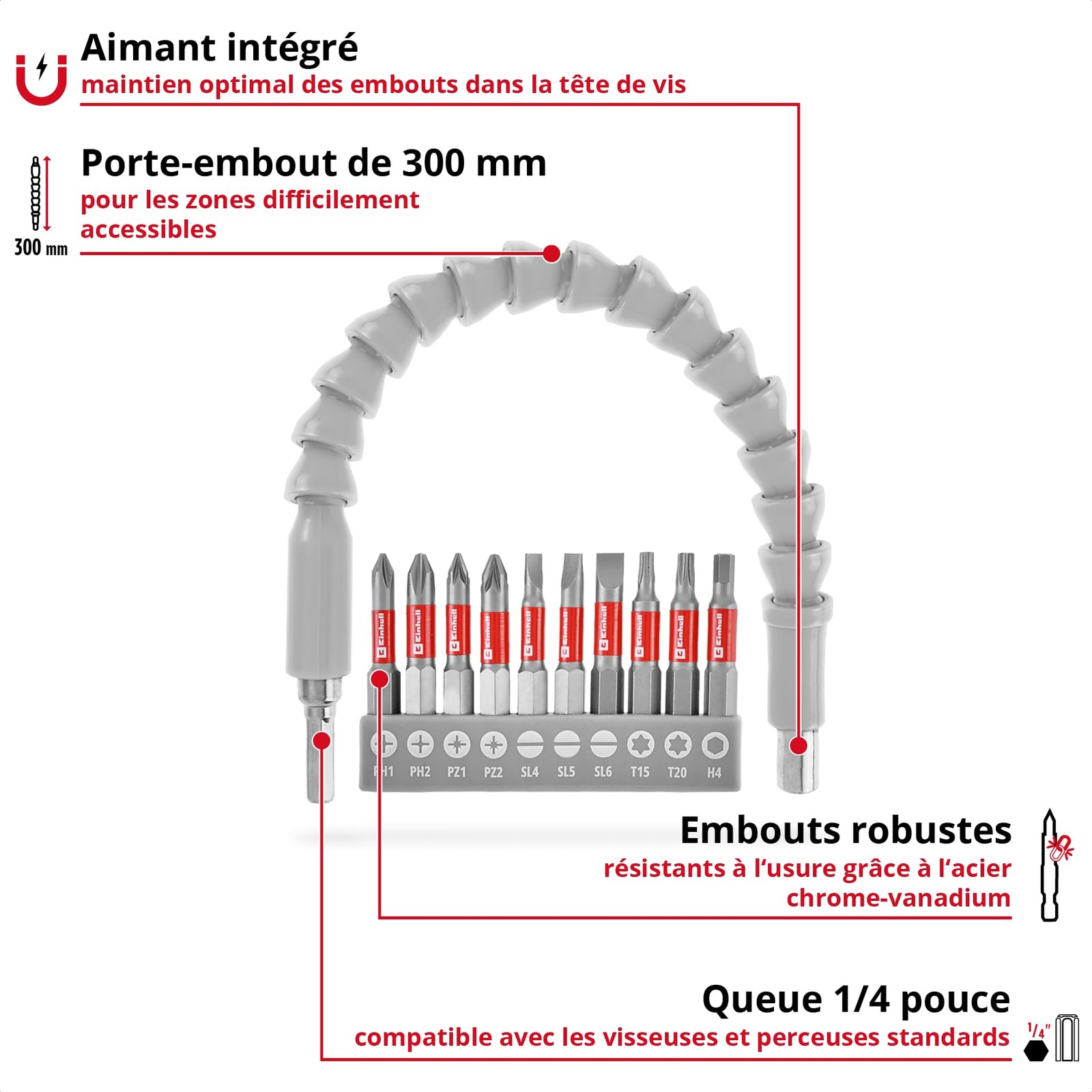 Coffret embouts Einhell arbre flexible pour visser facilement dans les angles - 2