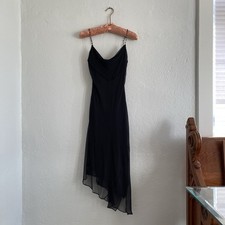 Vintage 90s Y2K Laundry By Shelli Segal Bias Cut Silk Dress Beaded Straps Sz S