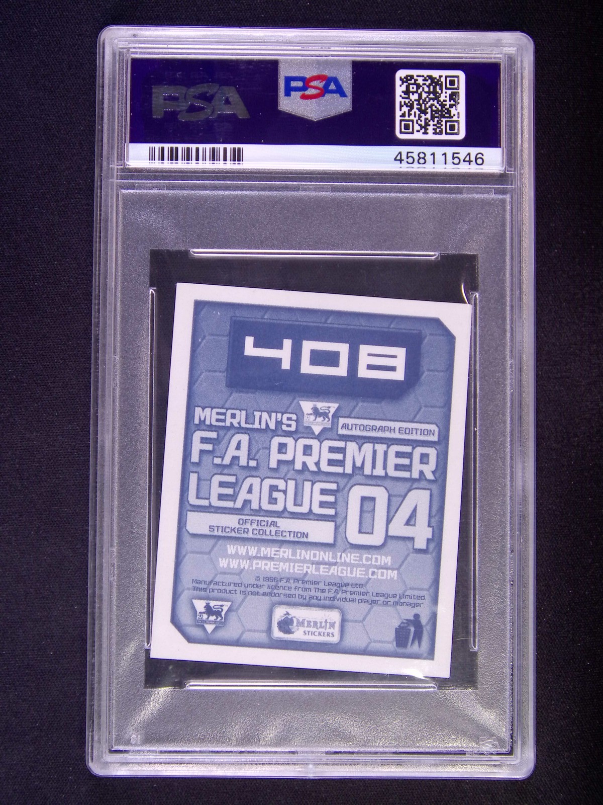 2004 Merlin Premier League Cristiano Ronaldo #408 Stckr Auto Facsimile PSA 8 view 2