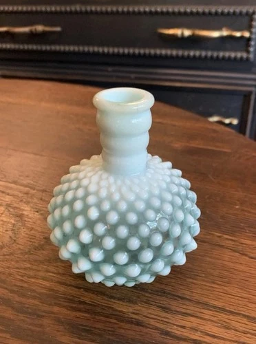 Vintage Fenton Hobnail Green/Blue Opalescent Bud Vase 5"H~ Excellent