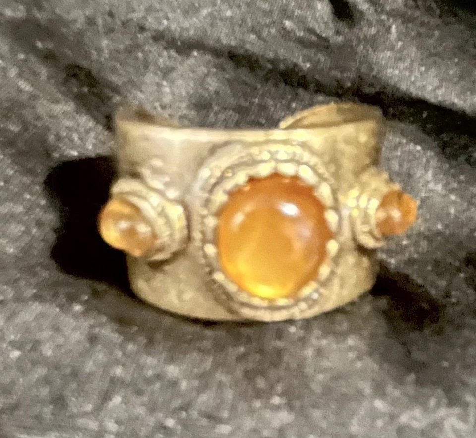 Vtg N.R Nina Ricci Ring Amber Orange Cabachon Wide Band Cuff Style Costume - Image 1 of 3