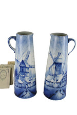 PAIR XXL exclusive DELFT Ceramic pottery pitchers jars mill scenes 1920 Holland 