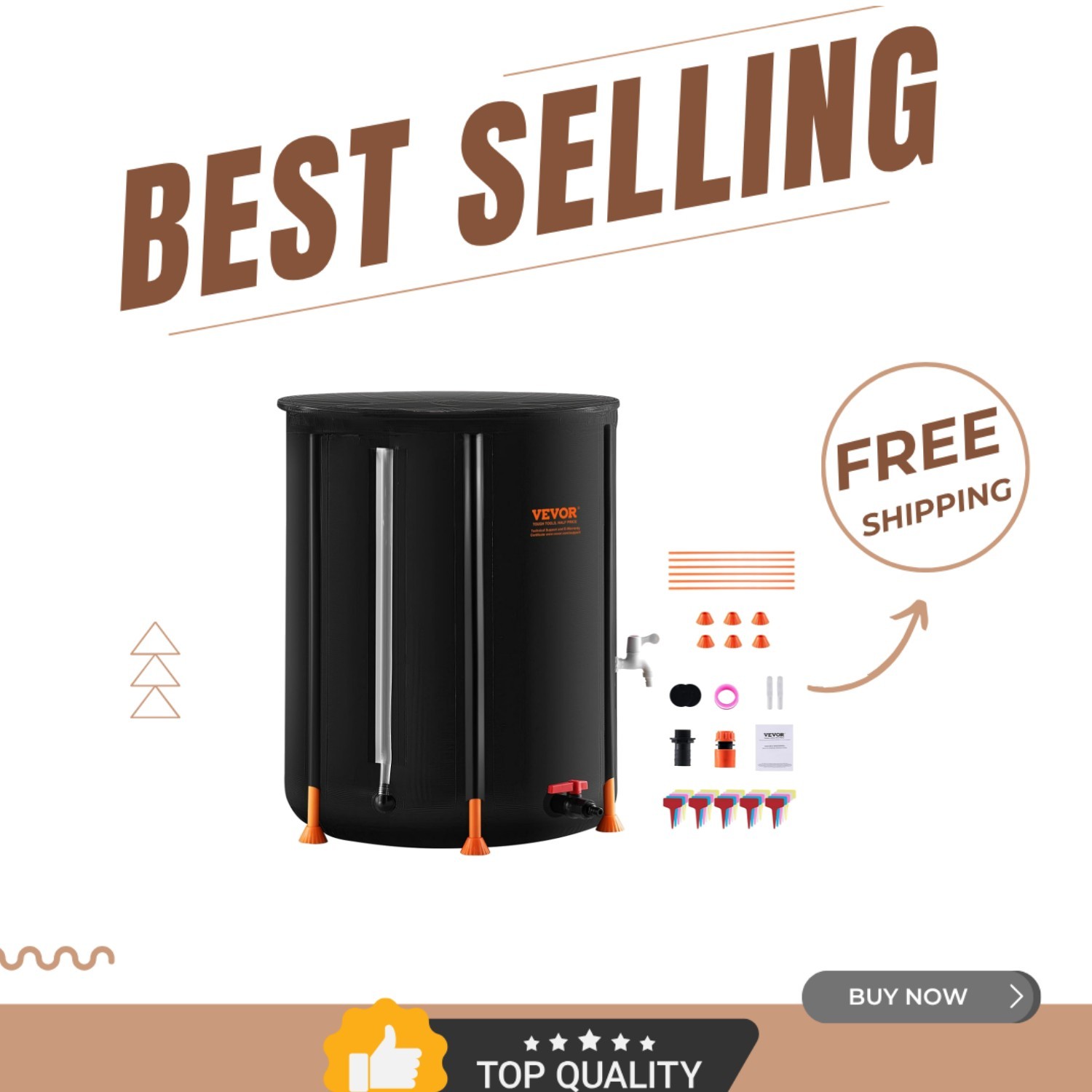 53 Gallon Collapsible Rain Barrel - Portable Garden Water Collection System