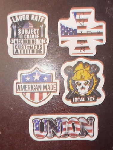 Lot Of 6 Union Hardhat Stickers Decals - For construction trades Locals American