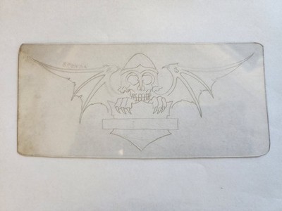 1980's Vintage Tattoo Flash Acetate 3x8 Skull Helmet Bat Wings Crest Signed