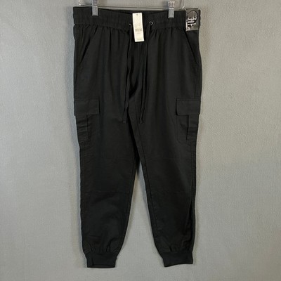NY&C Women's Linen Blend Cargo Jogger Pants Size S 30x28 Black NWT