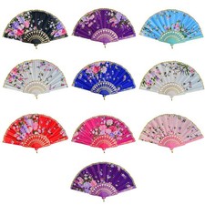 Folding Hand Fans 10pcs Vintage Silk Lace Party Wedding Dance