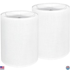 Set of 2 Tall White Fabric Drum Lamp Shades for Table  Floor Lamps, 10"x10"x13