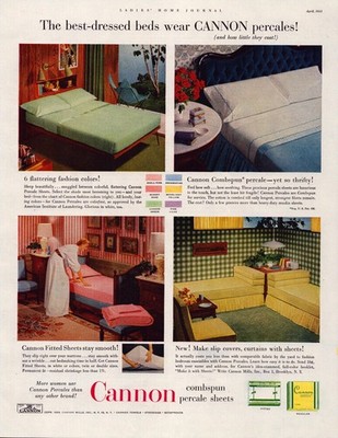 Cannon Magazine Ad 1953 Percale Sheets Fitted Beds Mid-Century