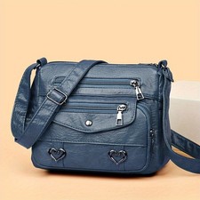 Retro Multi Pockets Crossbody Bag Soft PU Leather Shoulder Bag Purse For Women
