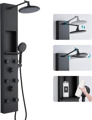 KEOKBON Duschturm 304 Edelstahl Multifunktion (Wasserfall Regenfall, Hand