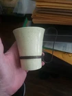 Bauer Pottery 4'' high  metal handle Yellow speckle Coffee Muf Cup