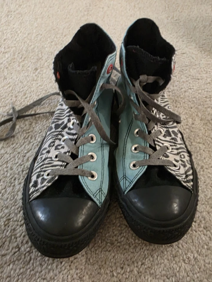 Zapatos de caña alta Converse para mujer años 90 Vibes verde azulado estampado de cebra talla 8 Redline raros Foto 3 de 4