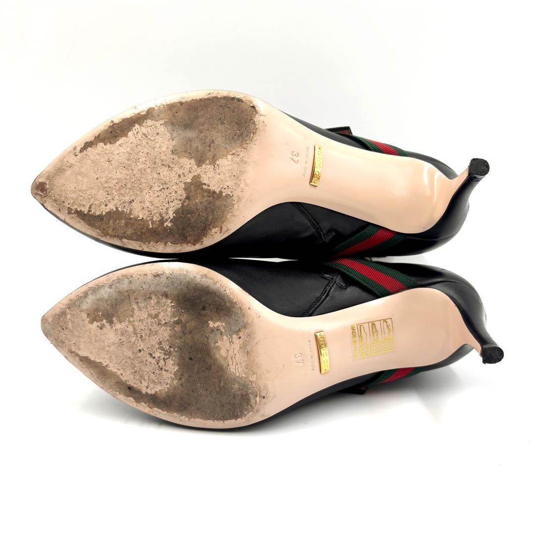 GUCCI Boots Heel Sherry Line Leather Black EU37/US7 116480c thumbnail 14