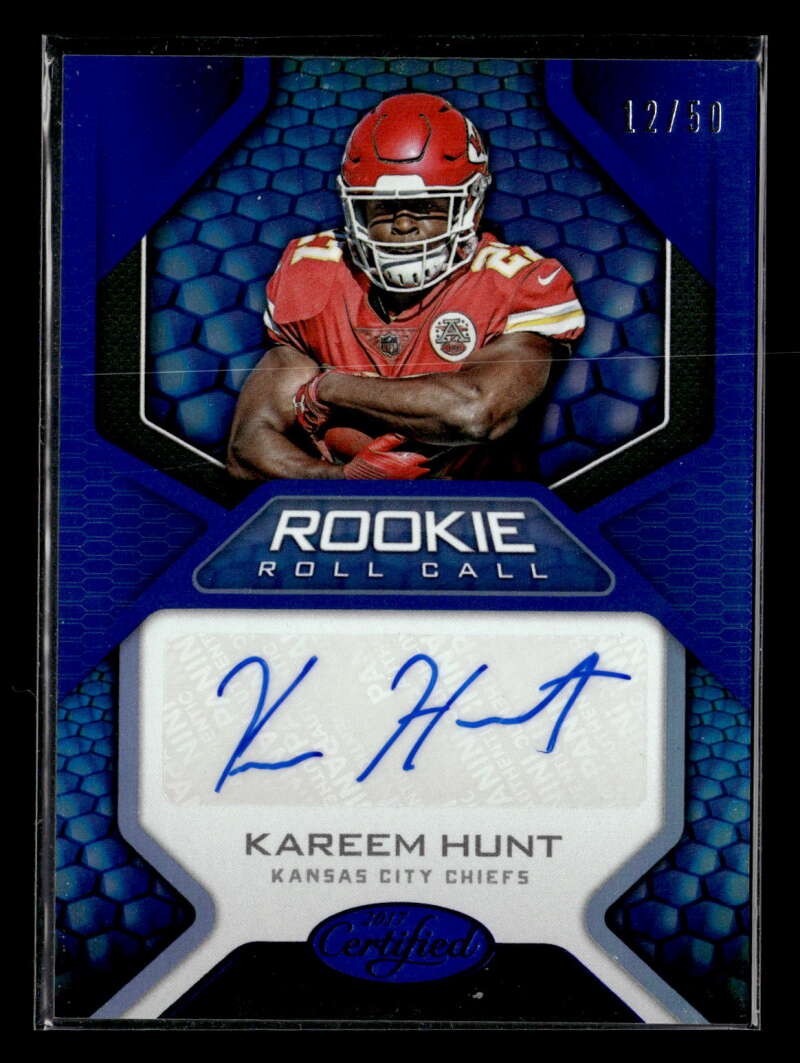 Kareem Hunt Panini Certified Rookie Roll Call Signatures #26 Blue Mirror