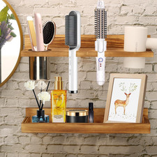 Hair Tool Organizer Wall Mount 2 Layer Wooden Blow Dryer Holder