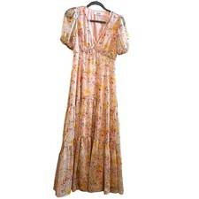 ASTR The Label | Pink Floral Tiered Maxi Dress Puff Sleeve Cottagecore | S
