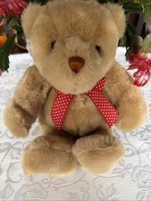 GUND Tan Light Brown Plush Teddy Bear with Red Polka Dot Bow &  Embroidered Nose