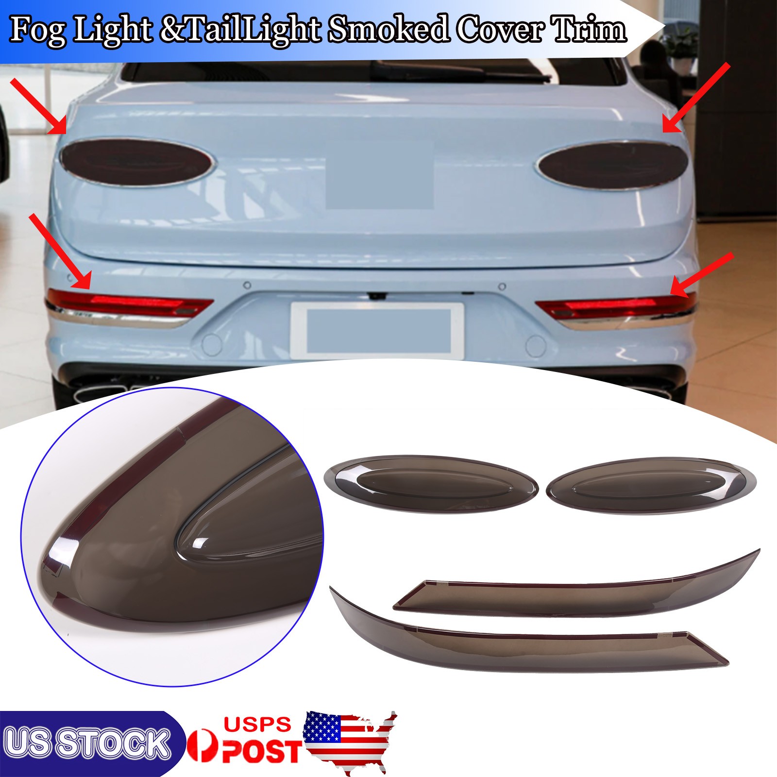 Smoked Rear Tail & Fog Light Blackout Taillight Cover For Bentley Bentayga 21-23