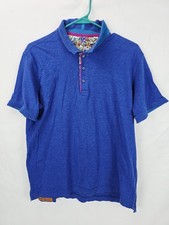 Robert Graham Short Sleeve Blue Polo Shirt Paisley Print Accent Men s Size M