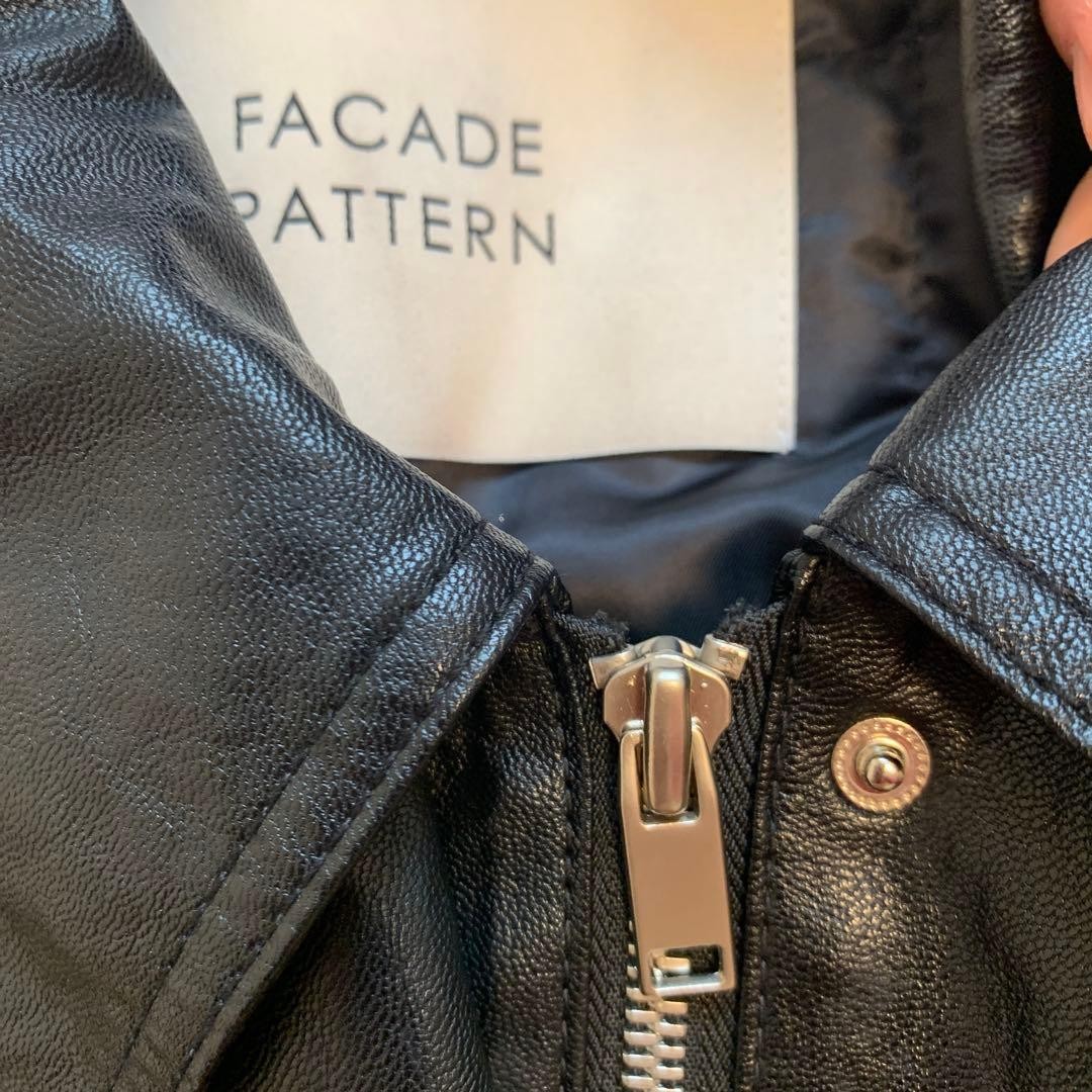 FACADE PATTERN Black Leather Oversized Blouson wi… - image 4