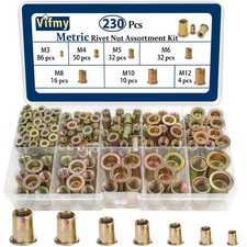 Metric Rivet Nut Assortment Kit230 Pcs, M3 M4 M5 M6 M8 M10 M12 Flat Head Rivn...