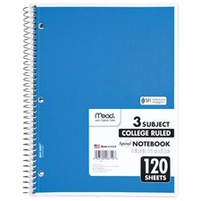 Mead Spiral Notebook, 3 Subject, College Stan...