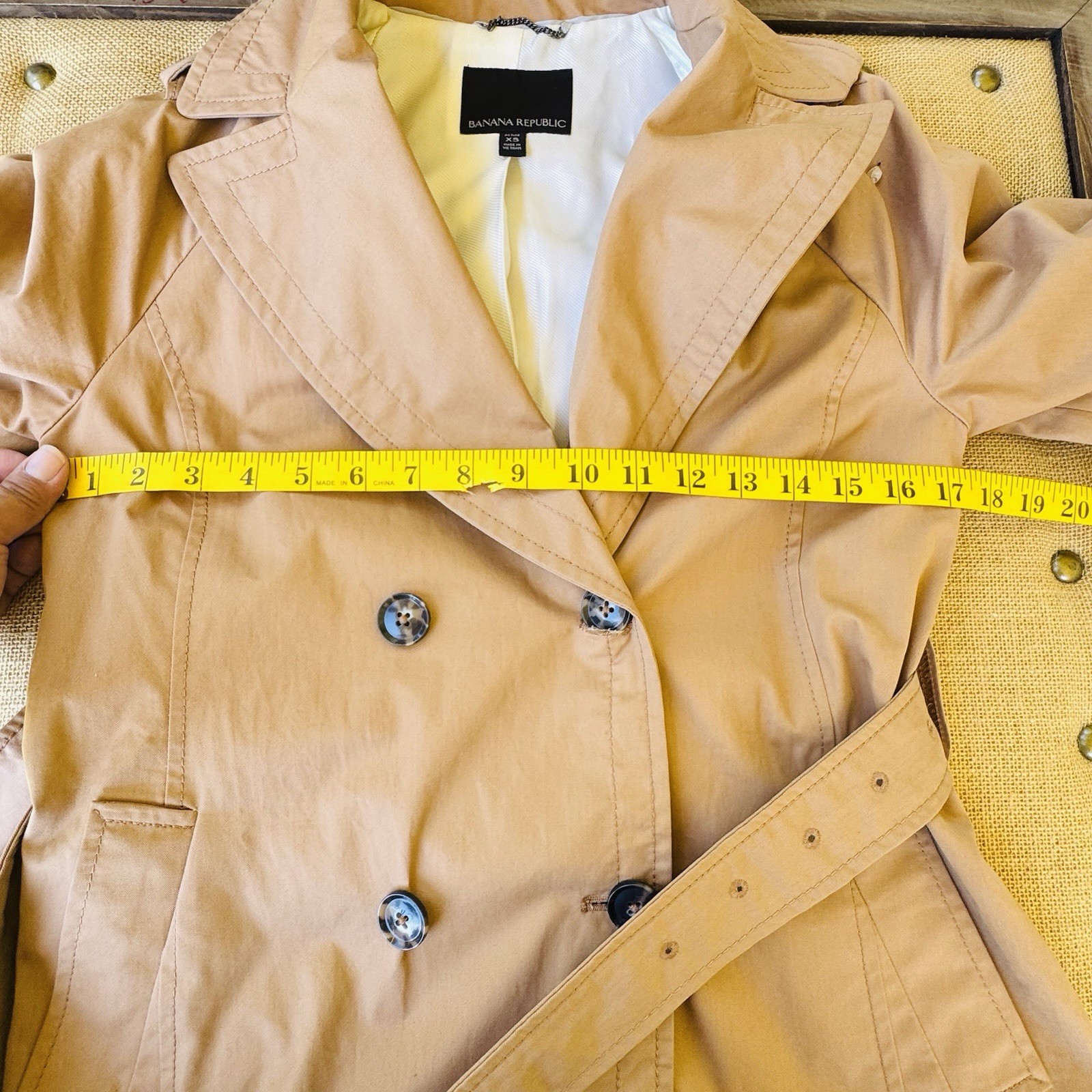 Banana Republic Water-Resistant Tie-Sleeve Trench Coat Jacket Camel Tan Belted image 5