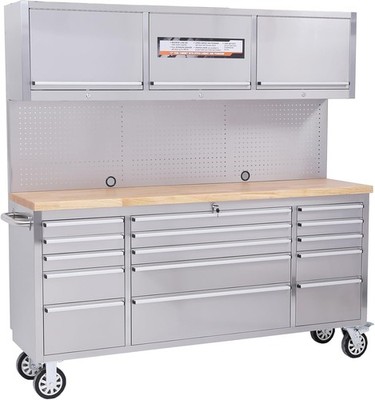 72''Tool Chest Mobile Workbench Storage Cabinet W/15 Drawers,3 Upper Cabinets