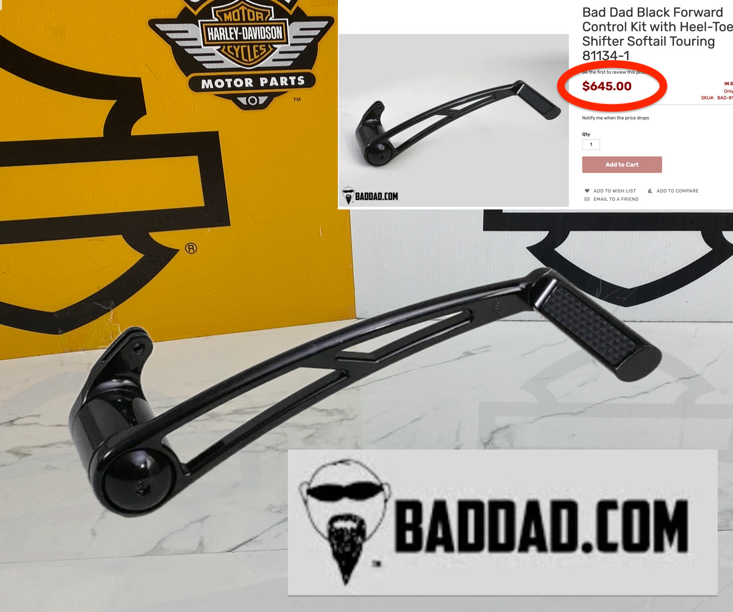 Bad-Dad 00-26 Touring Softail Rear Brake Pedal Billet Lever Forward Control
