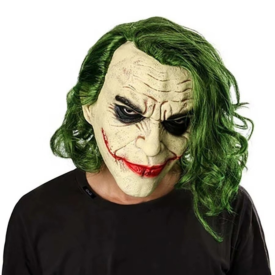 Scary Joker Mask Latex Cosplay Halloween Party Dark Knight Villain Full Head Wig