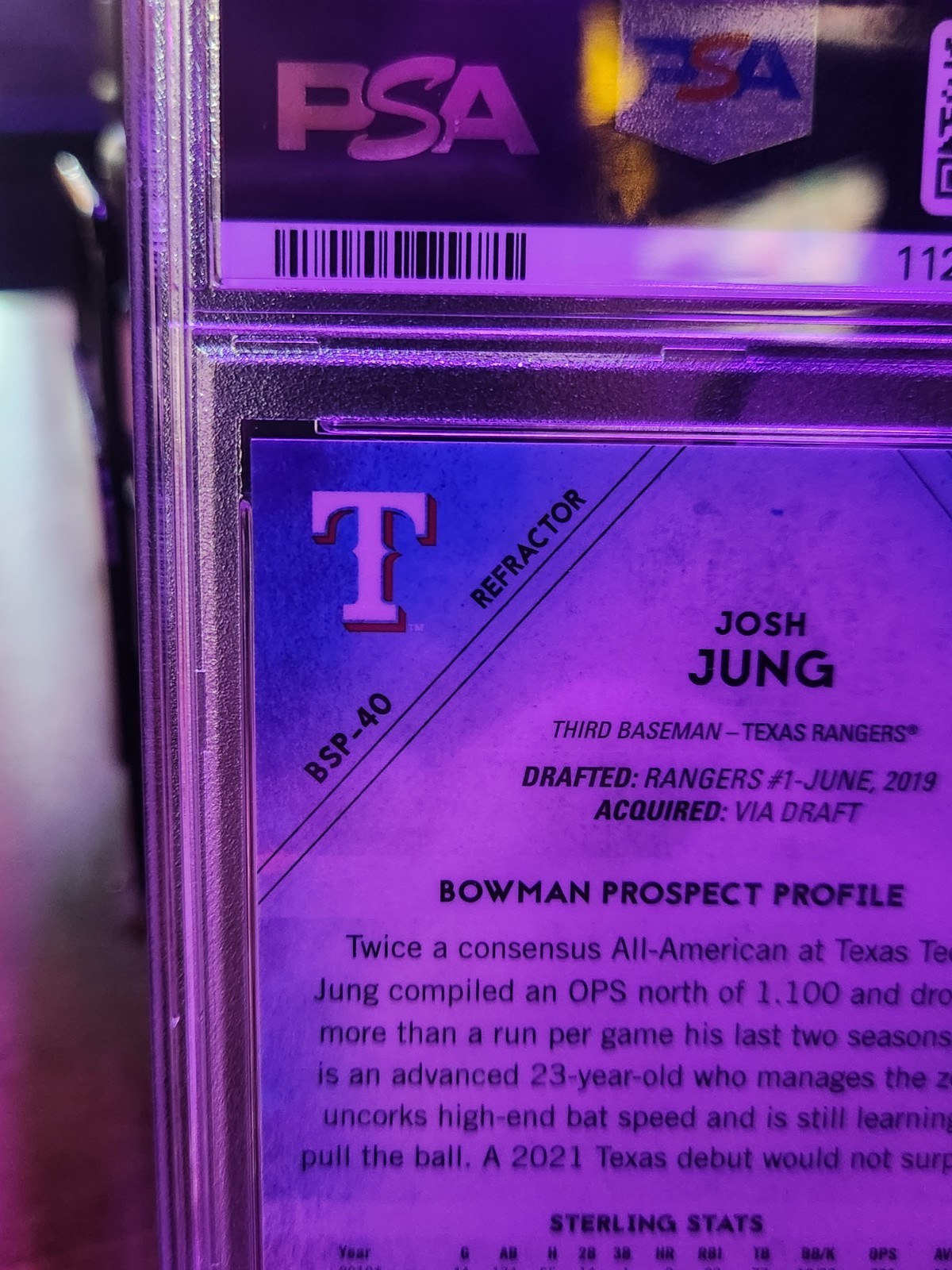 2021 Bowman Sterling Refractor JOSH JUNG  #/199 PSA GEM 10 POP 3 view 5