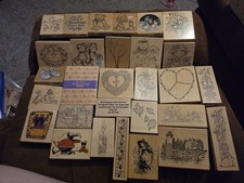 Mixed Lot Wood Mounted Rubber Craft Stamps Background Border Frame Christmas