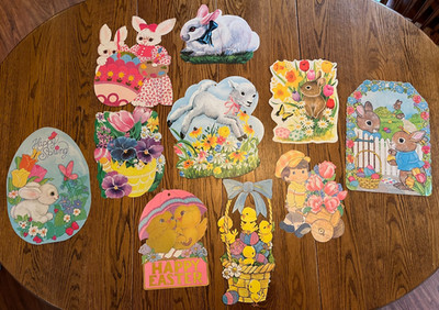 VTG Lot of 10 Large Easter Die Cut Decorations