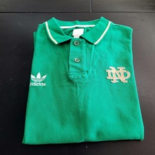 Notre Dame Fighting Irish Polo Shirt XL Stitched Logo Adidas Green Gold Cotton