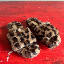 J/Slides NYC Women Mob Wife Leopard Print Faux Fur Slide Sandals Brown Black 6M